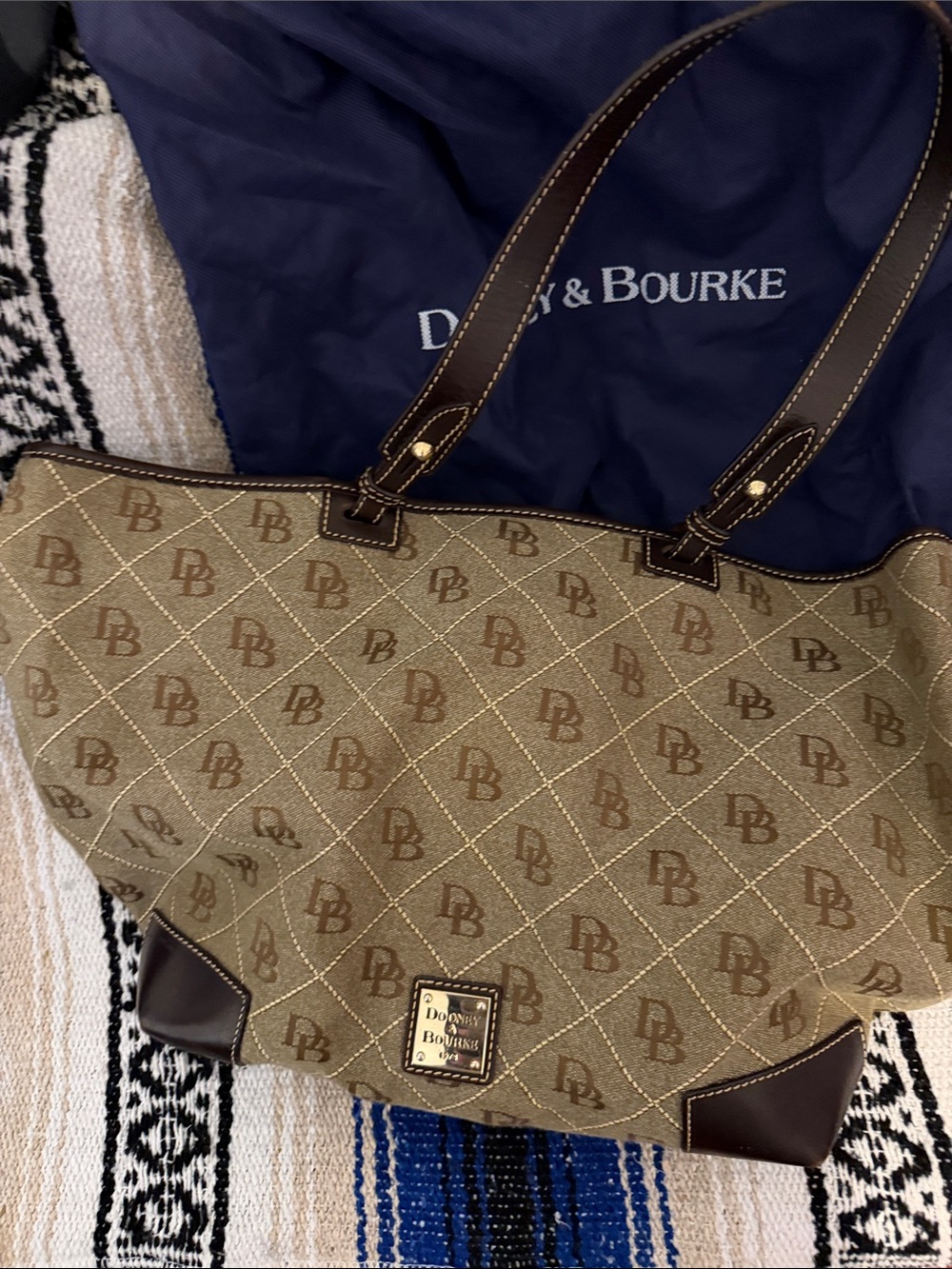 Dooney & Bourke Quilted Monogram Tote in Beige and Brown
